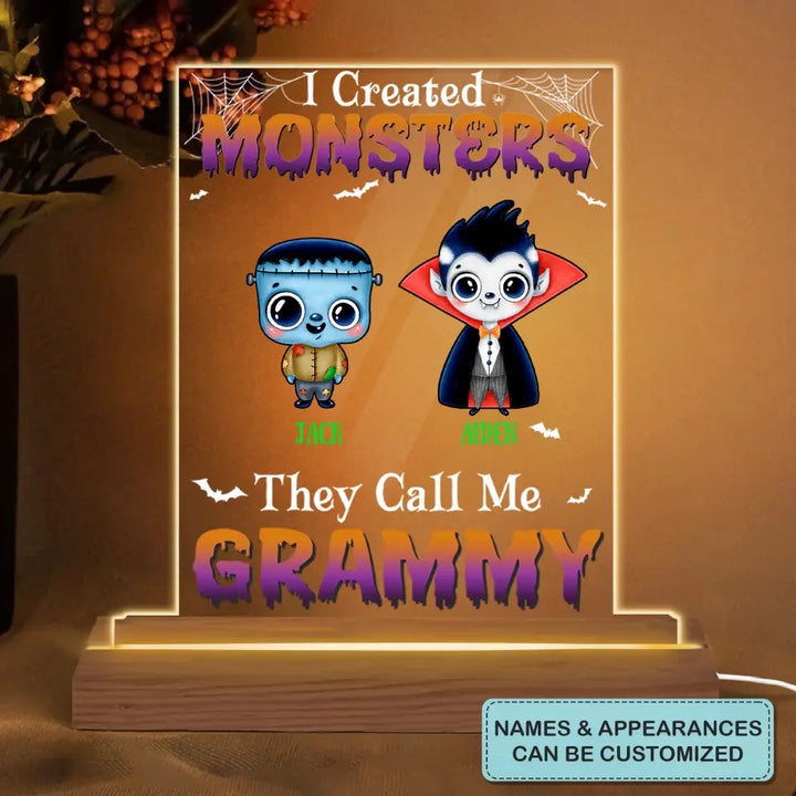 I Created Monsters - Personalized Custom 3D LED Light Wooden Base - Halloween Gift For Grandma, Mom