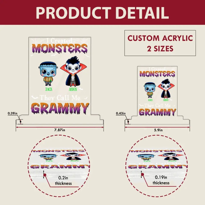 I Created Monsters - Personalized Custom 3D LED Light Wooden Base - Halloween Gift For Grandma, Mom