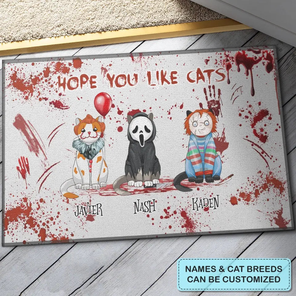 Hope You Like Cats - Personalized Custom Doormat - Halloween Gift For Cat Lover, Cat Mom, Cat Dad, Cat Parents