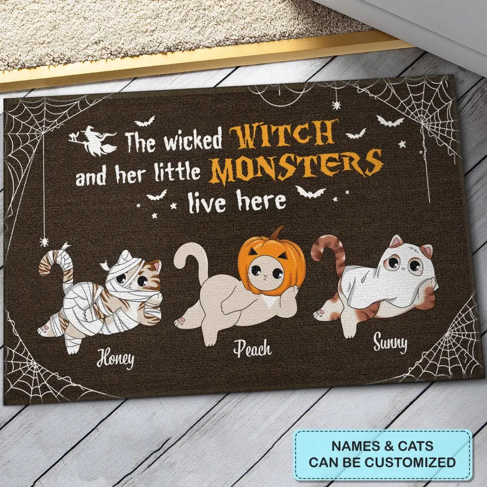 The Wicked Witch And Her Little Monster - Personalized Custom Doormat - Halloween Gift For Cat Lover, Cat Mom, Cat Dad, Cat Owner