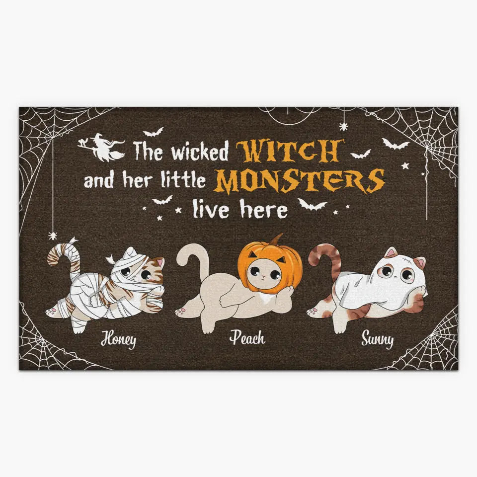 The Wicked Witch And Her Little Monster - Personalized Custom Doormat - Halloween Gift For Cat Lover, Cat Mom, Cat Dad, Cat Owner