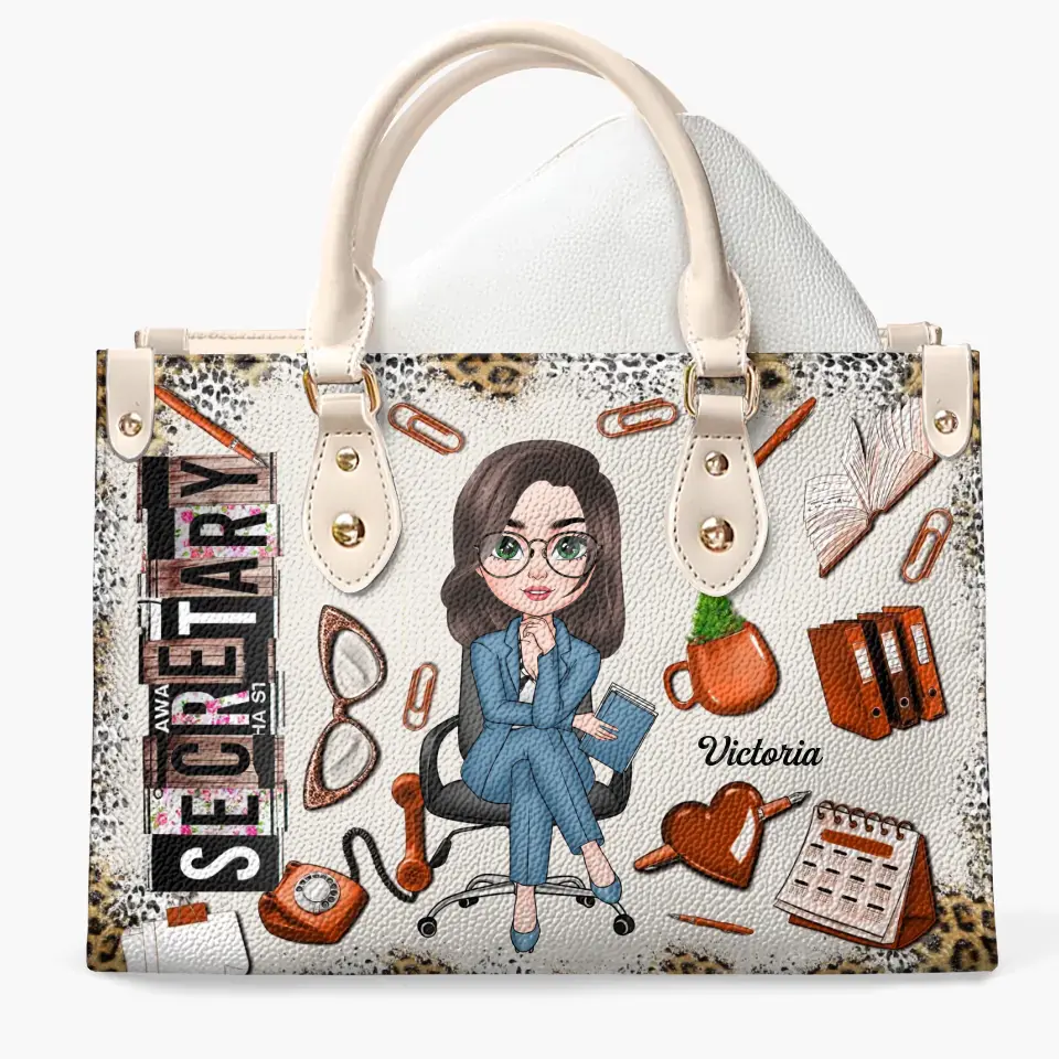 Secretary Life - Personalized Custom Leather Bag - Gift For Secretary, School Secretary, Office Woman