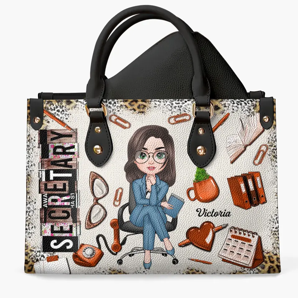 Secretary Life - Personalized Custom Leather Bag - Gift For Secretary, School Secretary, Office Woman