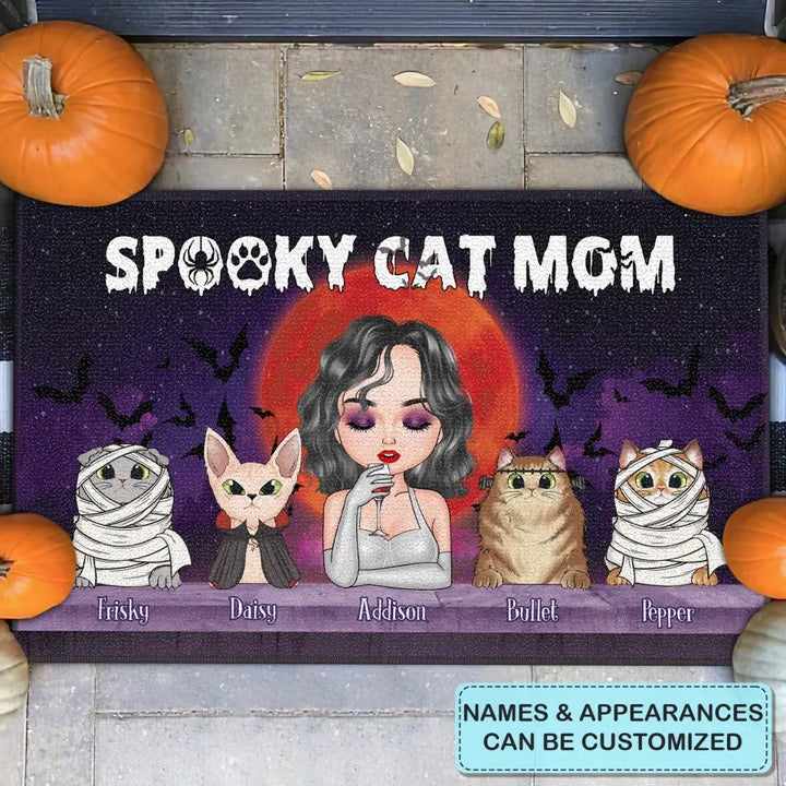 Spooky Cat Mom - Personalized Custom Doormat - Halloween Gift For Witch, Bestie, Cat Lover