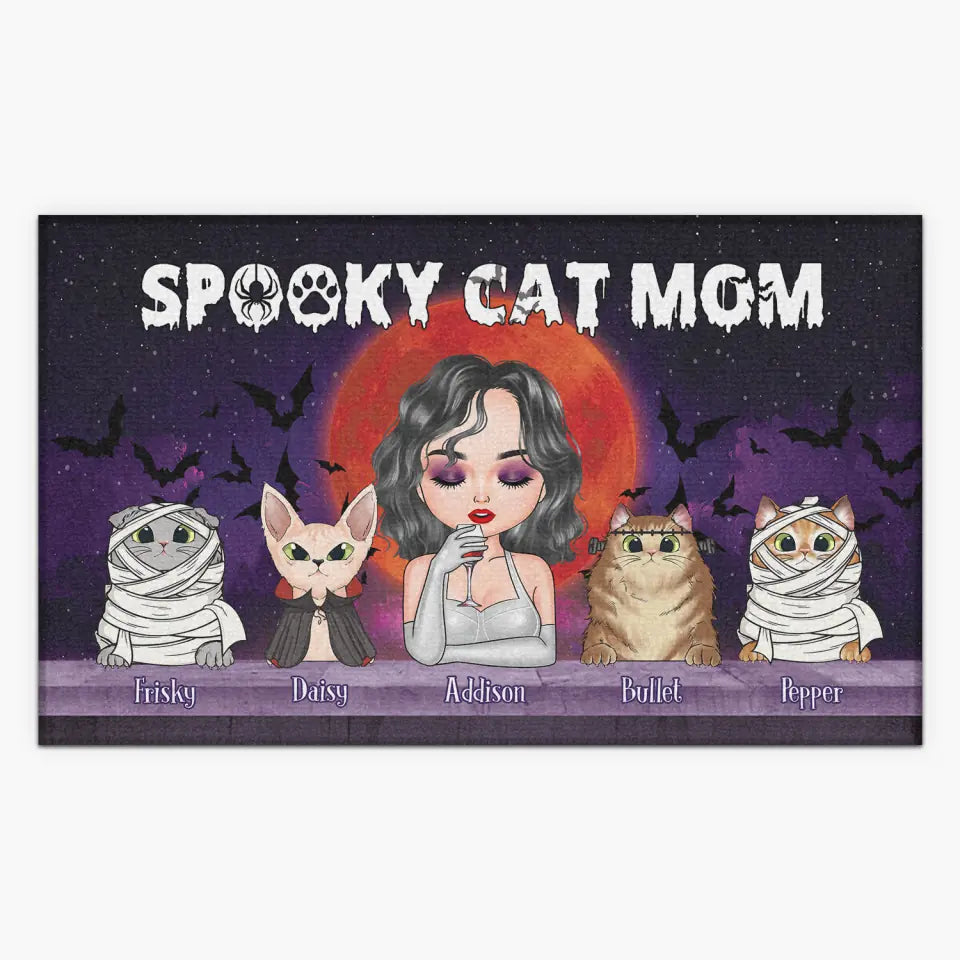 Spooky Cat Mom - Personalized Custom Doormat - Halloween Gift For Witch, Bestie, Cat Lover