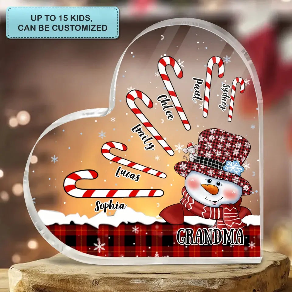 Grandma Snowman Christmas - Personalized Custom Heart-shaped Acrylic Plaque - Christmas Gift For Grandma