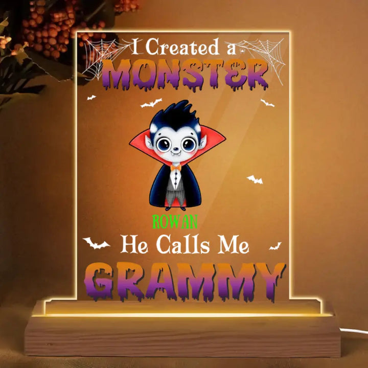 I Created Monsters - Personalized Custom 3D LED Light Wooden Base - Halloween Gift For Grandma, Mom