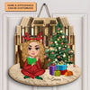 Reading Girl Christmas - Personalized Custom Door Sign - Gift For Reading Lover