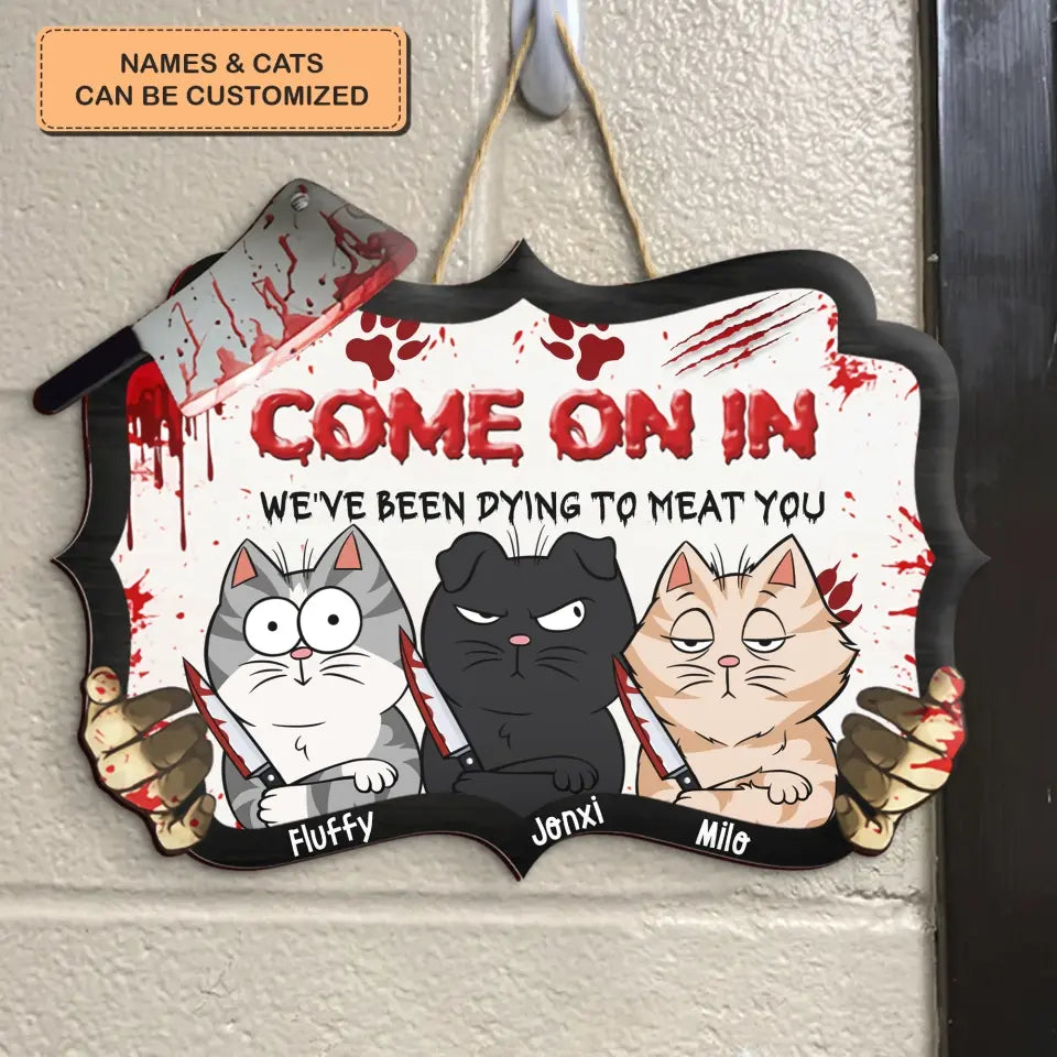 Come On In - Personalized Custom Door Sign - Halloween Gift For Cat Mom, Cat Dad, Cat Lover, Cat Parents