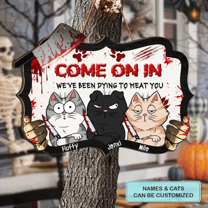 Come On In - Personalized Custom Door Sign - Halloween Gift For Cat Mom, Cat Dad, Cat Lover, Cat Parents