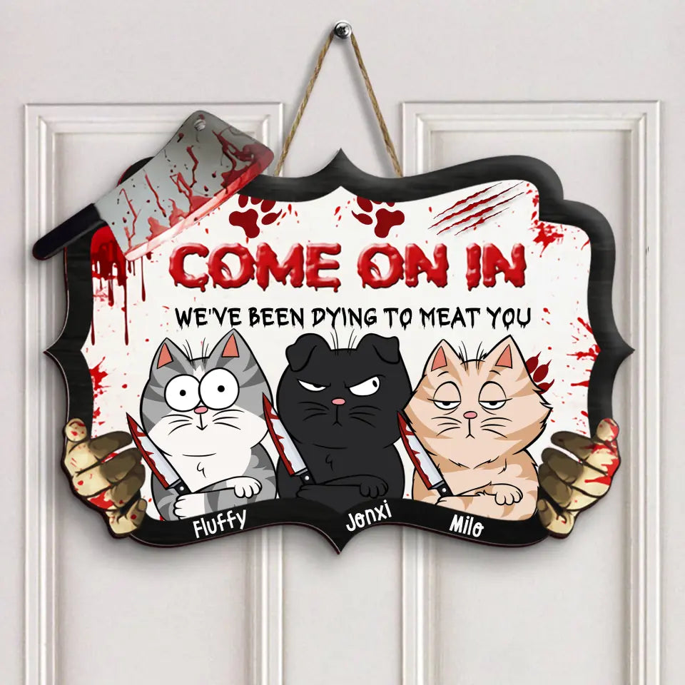 Come On In - Personalized Custom Door Sign - Halloween Gift For Cat Mom, Cat Dad, Cat Lover, Cat Parents