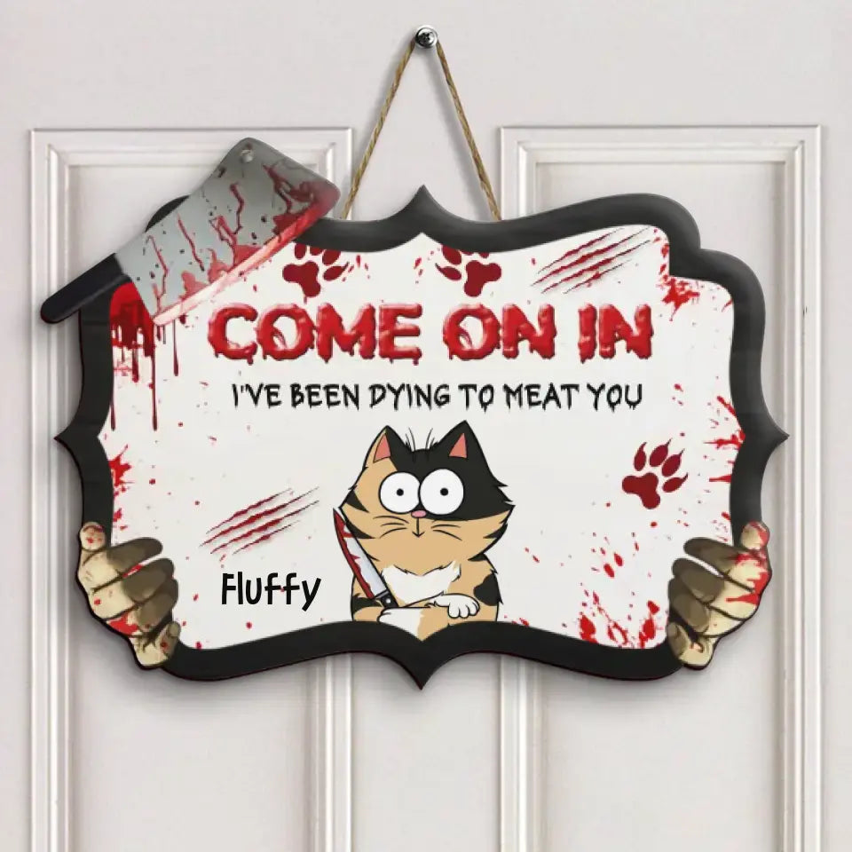 Come On In - Personalized Custom Door Sign - Halloween Gift For Cat Mom, Cat Dad, Cat Lover, Cat Parents