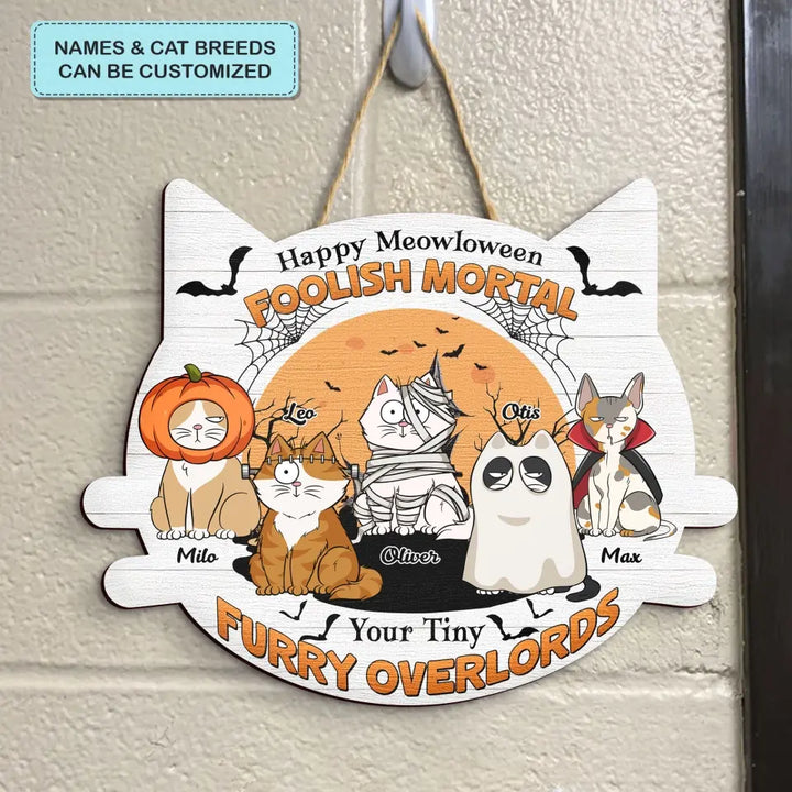 Happy Hallomeow - Personalized Custom Door Sign - Halloween Gift For Cat Mom, Cat Dad, Cat Lover, Cat Owner