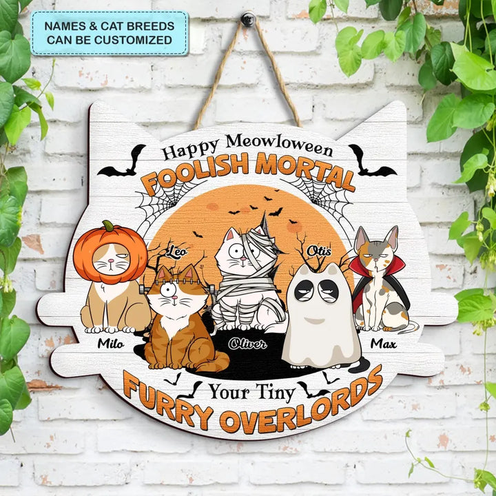 Happy Hallomeow - Personalized Custom Door Sign - Halloween Gift For Cat Mom, Cat Dad, Cat Lover, Cat Owner