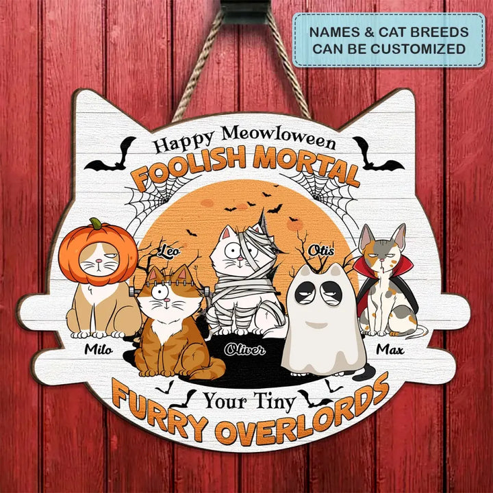 Happy Hallomeow - Personalized Custom Door Sign - Halloween Gift For Cat Mom, Cat Dad, Cat Lover, Cat Owner