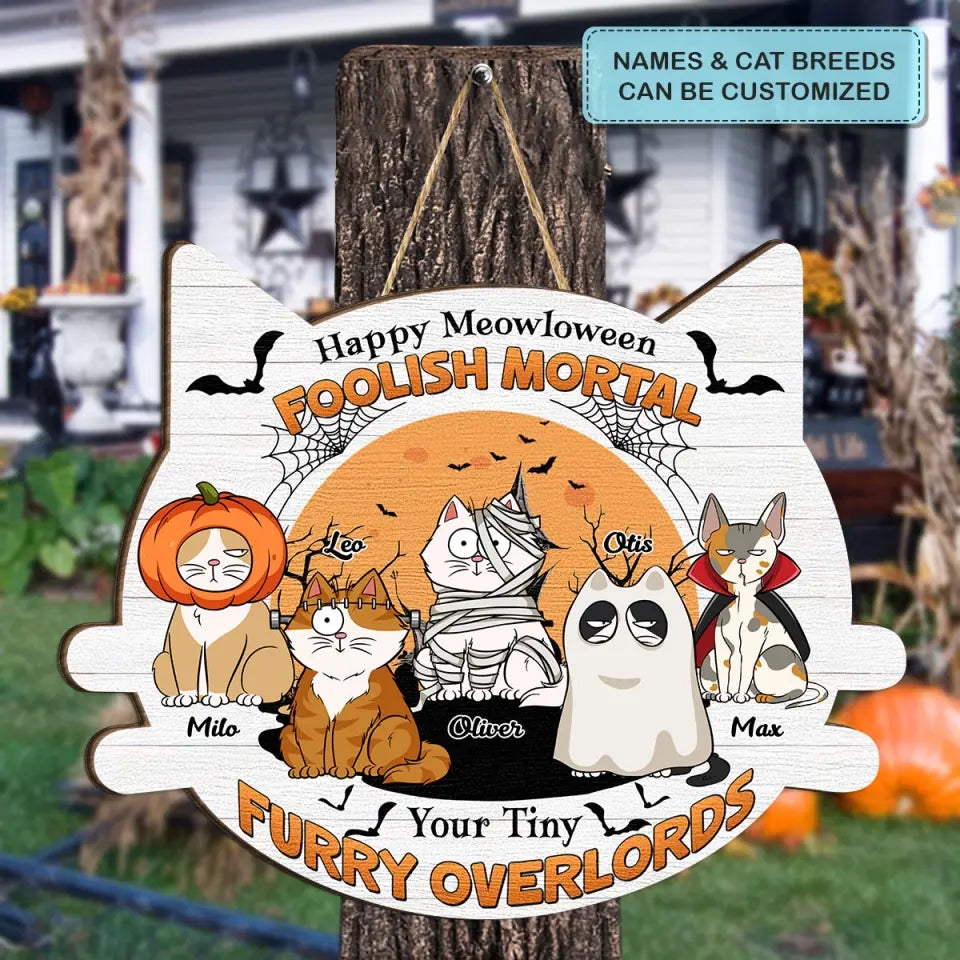 Happy Hallomeow - Personalized Custom Door Sign - Halloween Gift For Cat Mom, Cat Dad, Cat Lover, Cat Owner