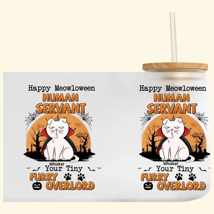 Happy Meowloween - Personalized Custom Glass Can - Halloween Gift For Cat Lover, Cat Mom, Cat Dad