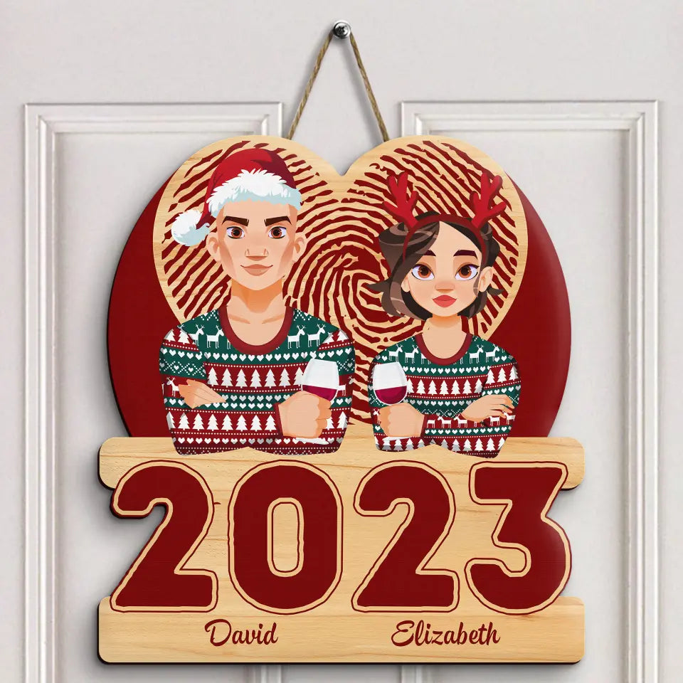 Christmas 2023 You And Me - Personalized Custom Door Sign - Christmas Gift For Couple, Wife, Husband