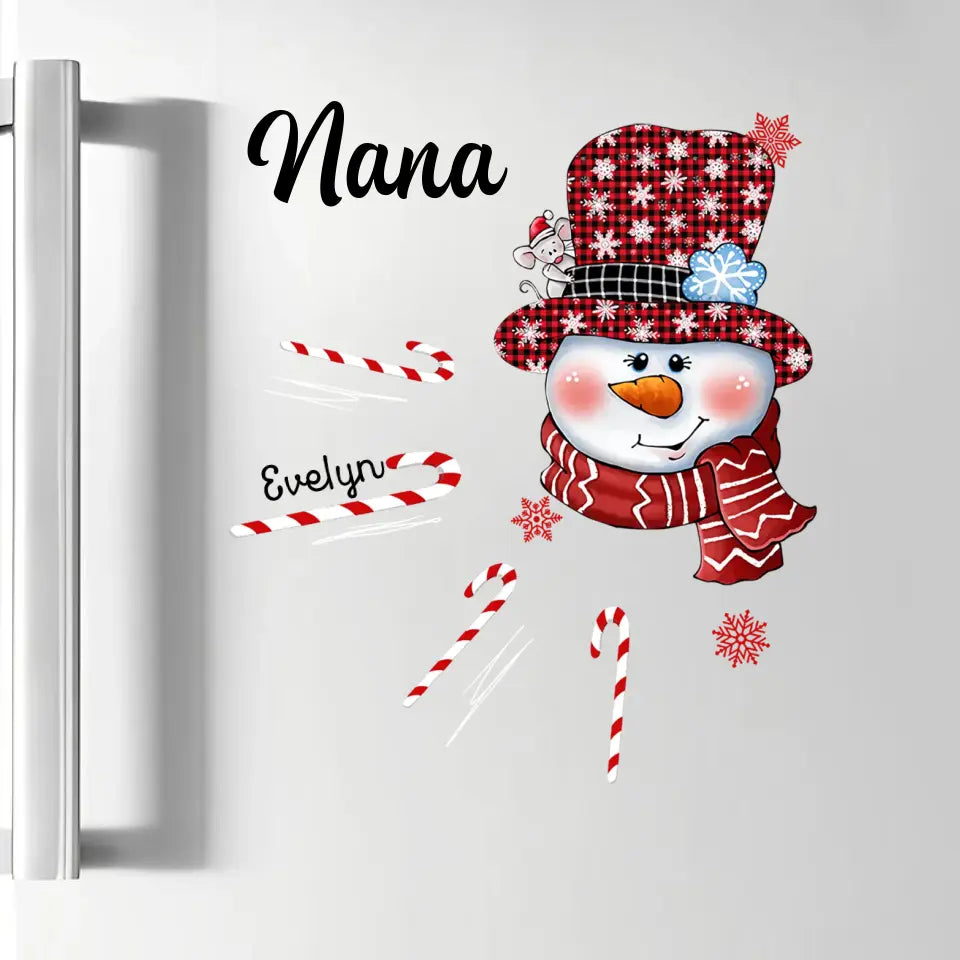 Snowman With Candy Canes - Personalized Custom Decal - Christmas Gift For Grandma, Mom