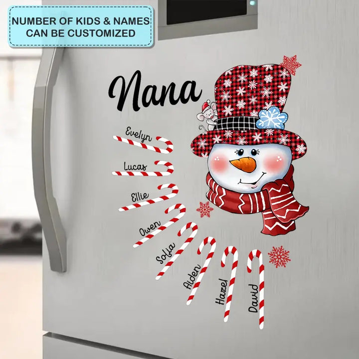 Snowman With Candy Canes - Personalized Custom Decal - Christmas Gift For Grandma, Mom