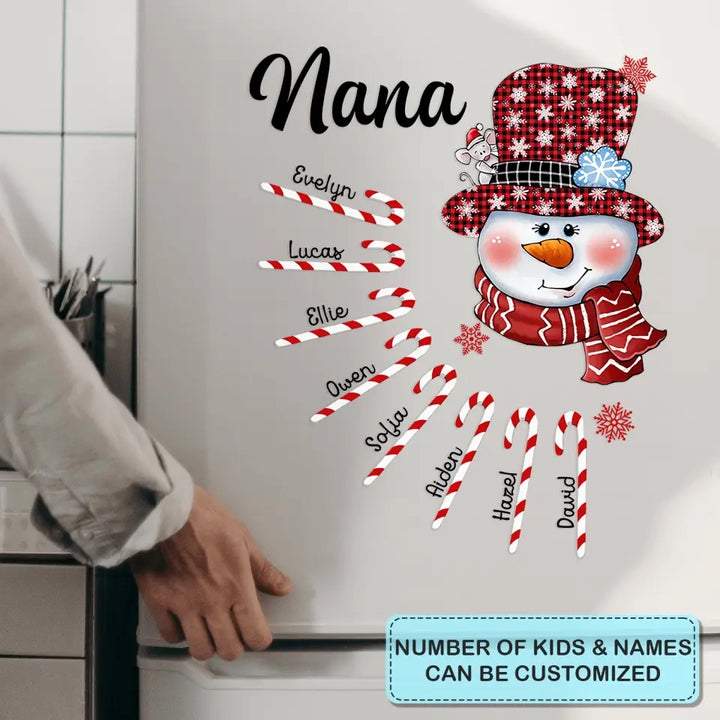 Snowman With Candy Canes - Personalized Custom Decal - Christmas Gift For Grandma, Mom