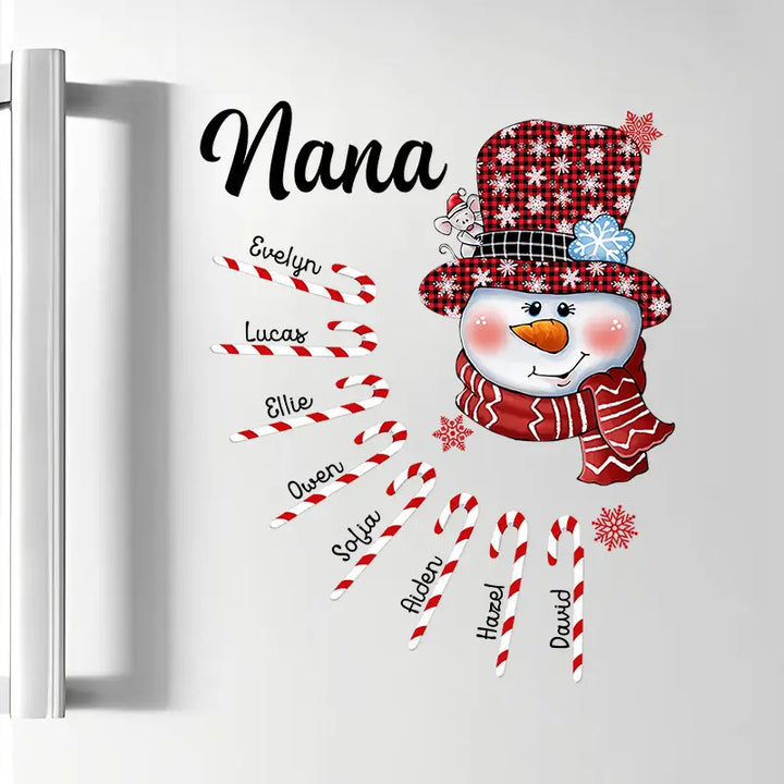 Snowman With Candy Canes - Personalized Custom Decal - Christmas Gift For Grandma, Mom