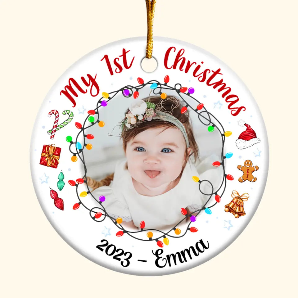 My 1St Christmas Custom Photo - Personalized Custom Ceramic Ornament - Christmas Gift For Family Members