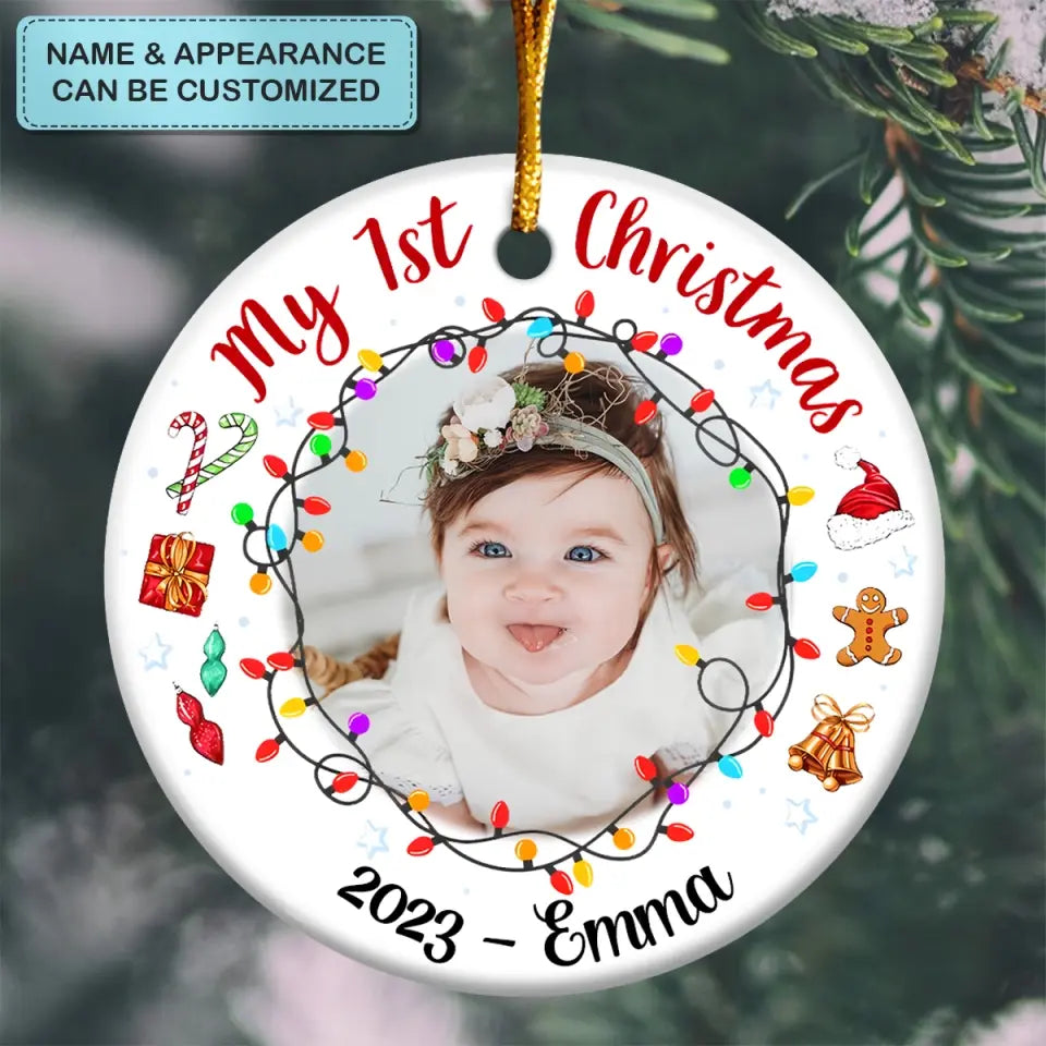 My 1St Christmas Custom Photo - Personalized Custom Ceramic Ornament - Christmas Gift For Family Members