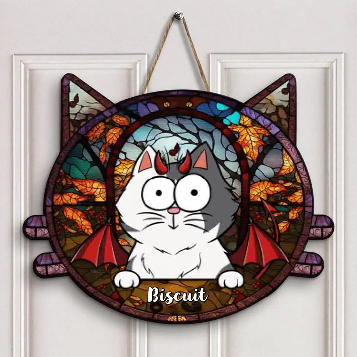 Welcome Foolish Mortals - Personalized Custom Door Sign - Halloween Gift For Cat Mom, Cat Dad, Cat Lover, Cat Parents