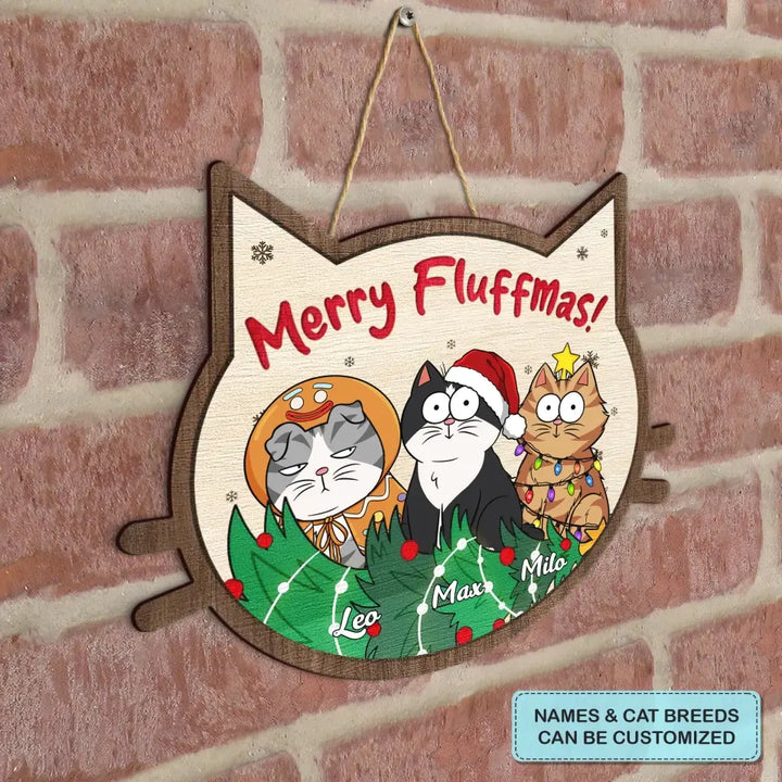 Merry Fluffmas - Personalized Custom Door Sign - Christmas Cat Funny - Gift For Cat Mom, Cat Dad, Cat Lover, Cat Owner