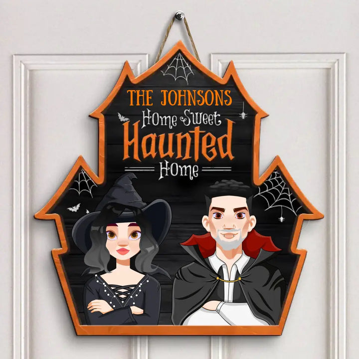 Home Sweet Haunted Home - Personalized Custom Door Sign - Halloween Gift For Cat Mom, Cat Dad, Cat Lover, Cat Owner