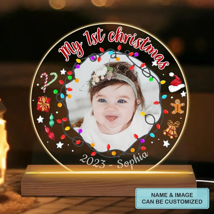 My 1st Christmas Custom Photo - Personalized Custom 3D LED Light Wooden Base - Christmas Gift For Baby