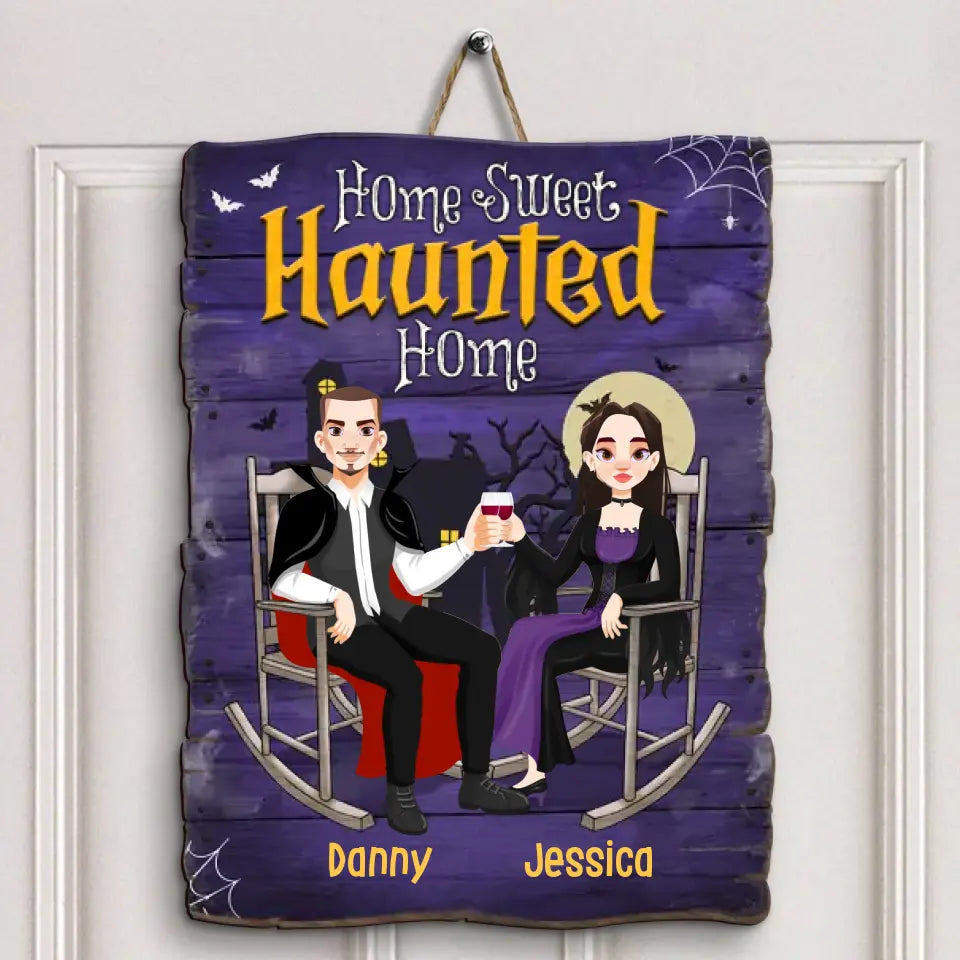 Home Sweet Haunted Home - Personalized Custom Door Sign - Halloween Gift For Couple, Wife, Husband