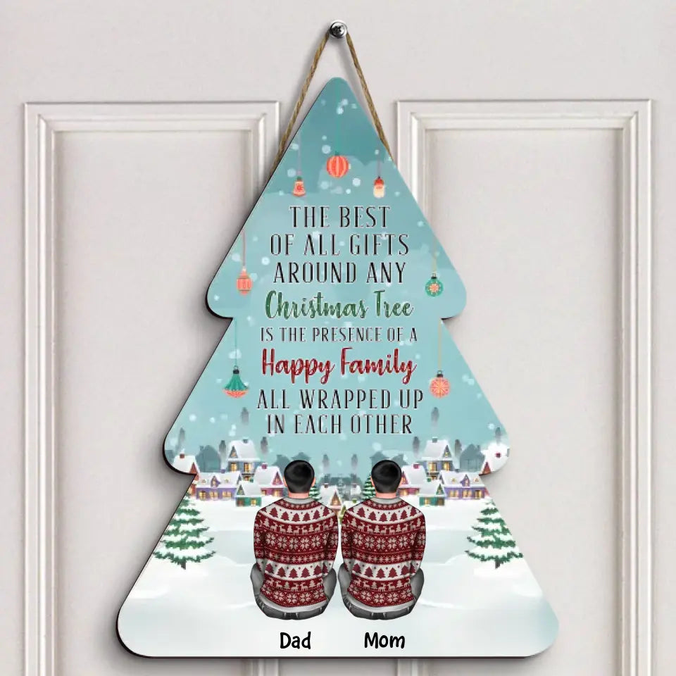 Happy Family Christmas - Personalized Custom Door Sign - Christmas Gift For Mom, Dad, Family