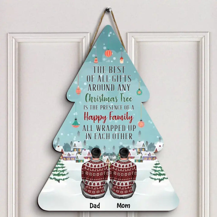 Happy Family Christmas - Personalized Custom Door Sign - Christmas Gift For Mom, Dad, Family