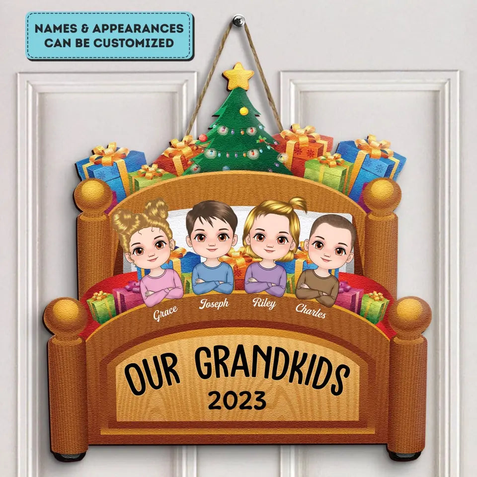 Our Grandkids 2023 - Personalized Custom Door Sign - Christmas Gift For Family, Grandma, Grandpa