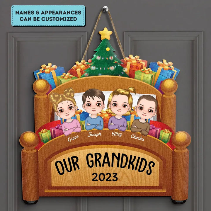 Our Grandkids 2023 - Personalized Custom Door Sign - Christmas Gift For Family, Grandma, Grandpa