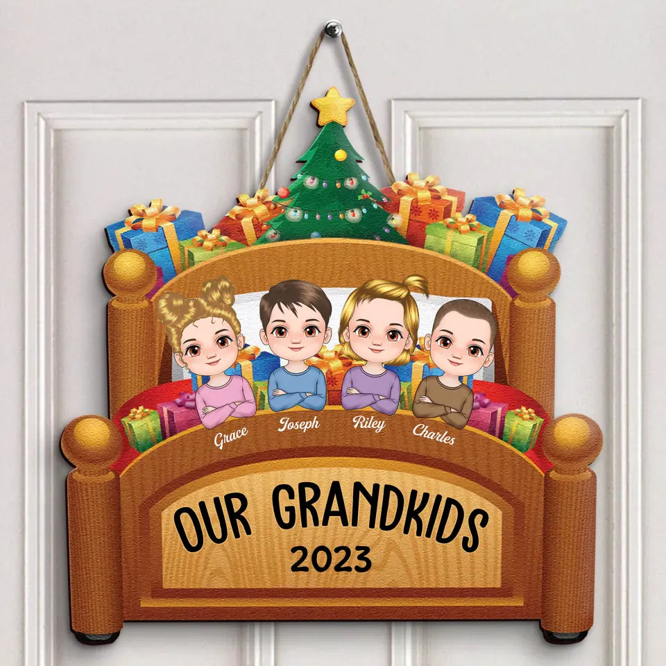 Our Grandkids 2023 - Personalized Custom Door Sign - Christmas Gift For Family, Grandma, Grandpa