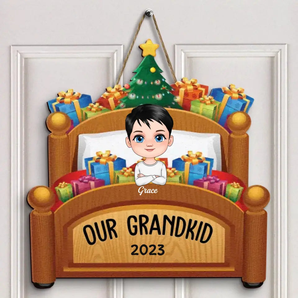 Our Grandkids 2023 - Personalized Custom Door Sign - Christmas Gift For Family, Grandma, Grandpa