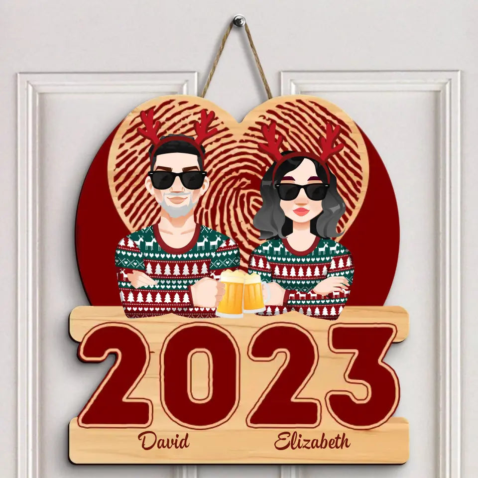 Christmas 2023 You And Me - Personalized Custom Door Sign - Christmas Gift For Couple, Wife, Husband