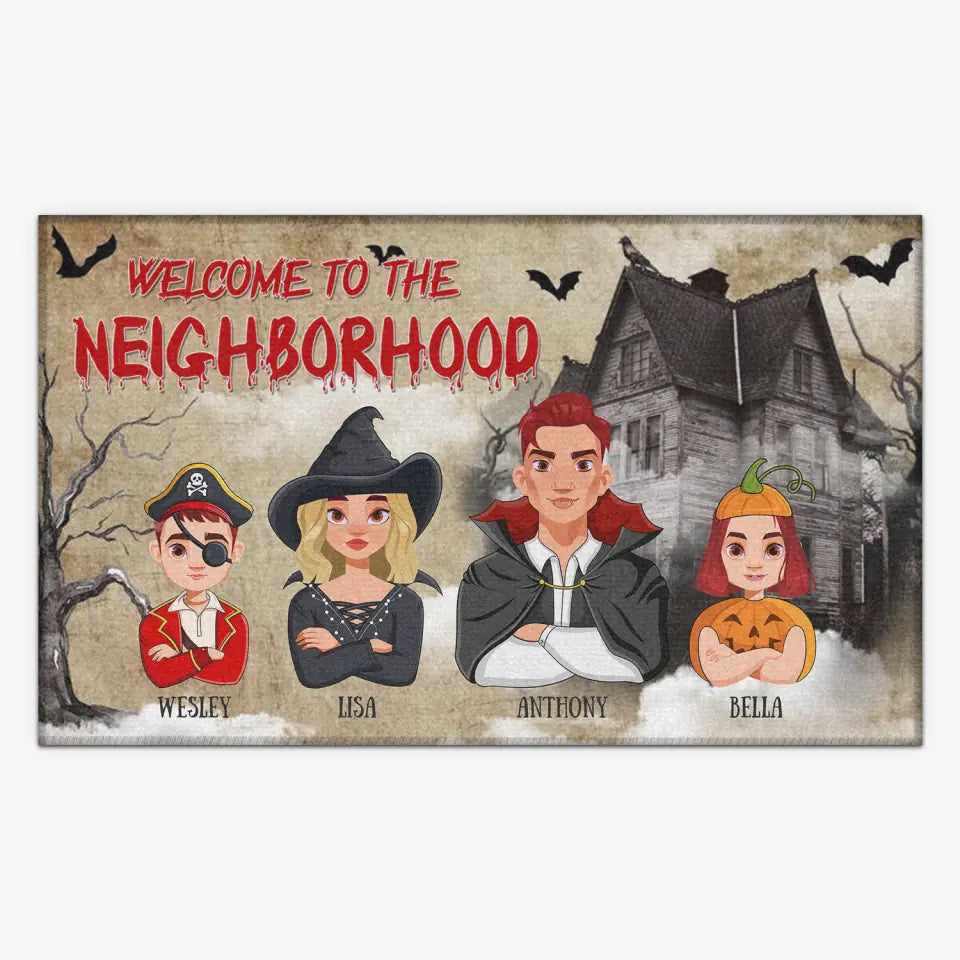 Welcome To The Neighborhood - Personalized Custom Doormat - Halloween Gift For Couple, Wife, Husband, Family