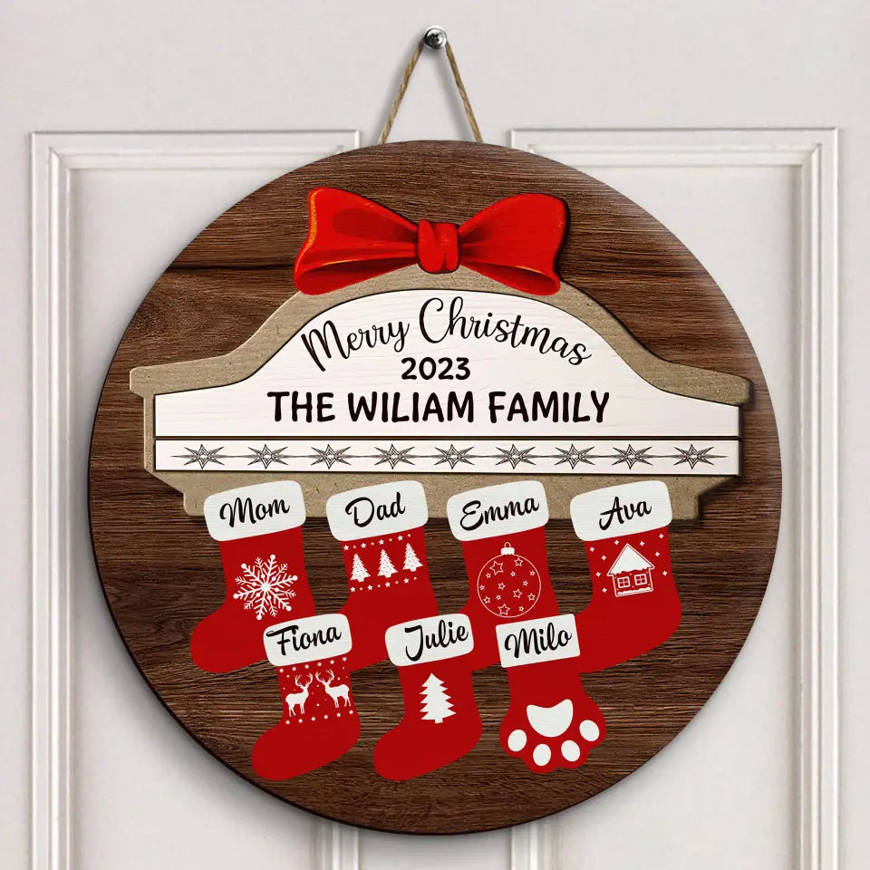 My Family Christmas Door Sign - Personalized Custom Door Sign - Christmas Gift For Family Members