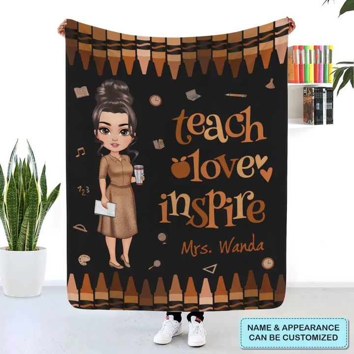 Teach Love Inspire - Personalized Custom Blanket - Teacher's Day, Appreciation Gift For Teacher