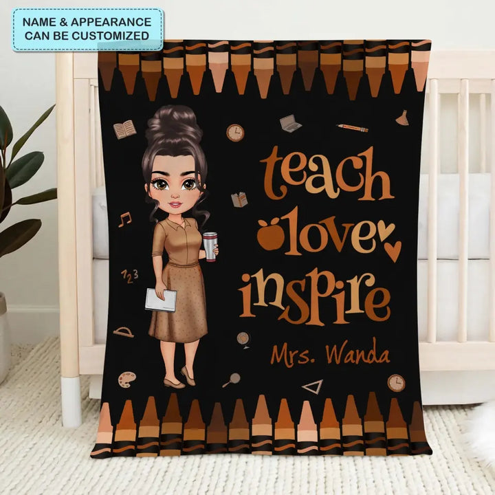 Teach Love Inspire - Personalized Custom Blanket - Teacher's Day, Appreciation Gift For Teacher