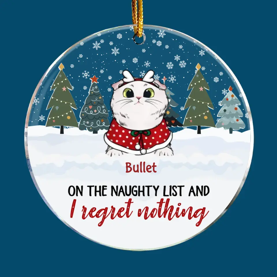 On The Naughty List We Regret Nothing - Personalized Custom Mica Ornament - Christmas Gift For Cat Mom, Cat Dad, Cat Lover, Cat Owner