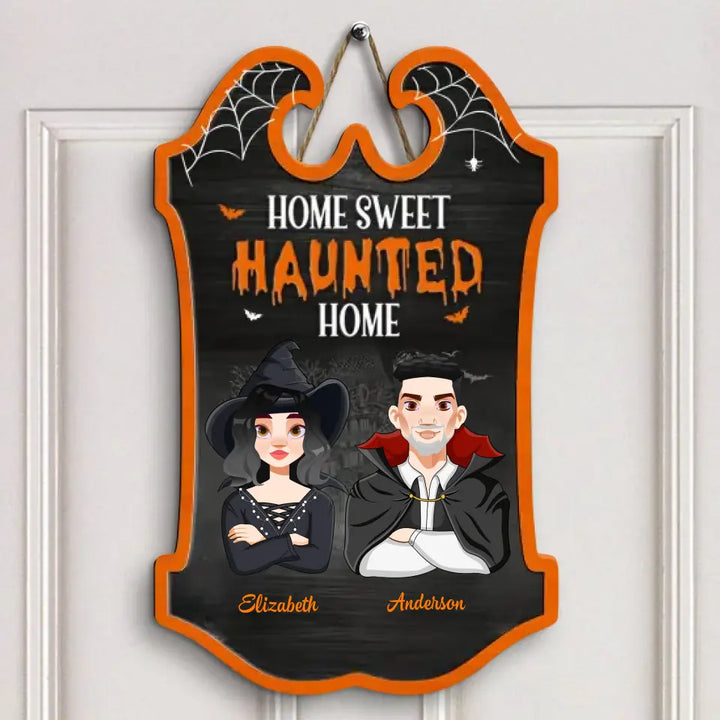 Personalized Custom Door Sign - Home Decor, Halloween Gift For Couple, Husband, Wife - Sweet Haunted Home