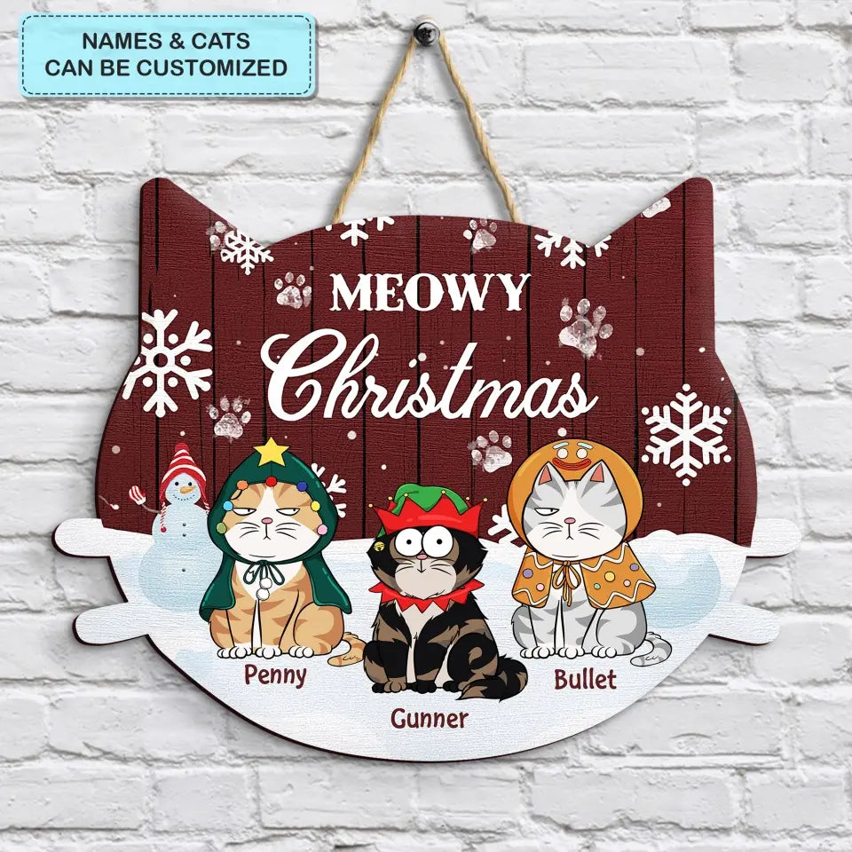 Meowy Christmas - Personalized Custom Door Sign - Christmas Cat Funny -  Gift For Cat Mom, Cat Dad, Cat Lover, Cat Owner