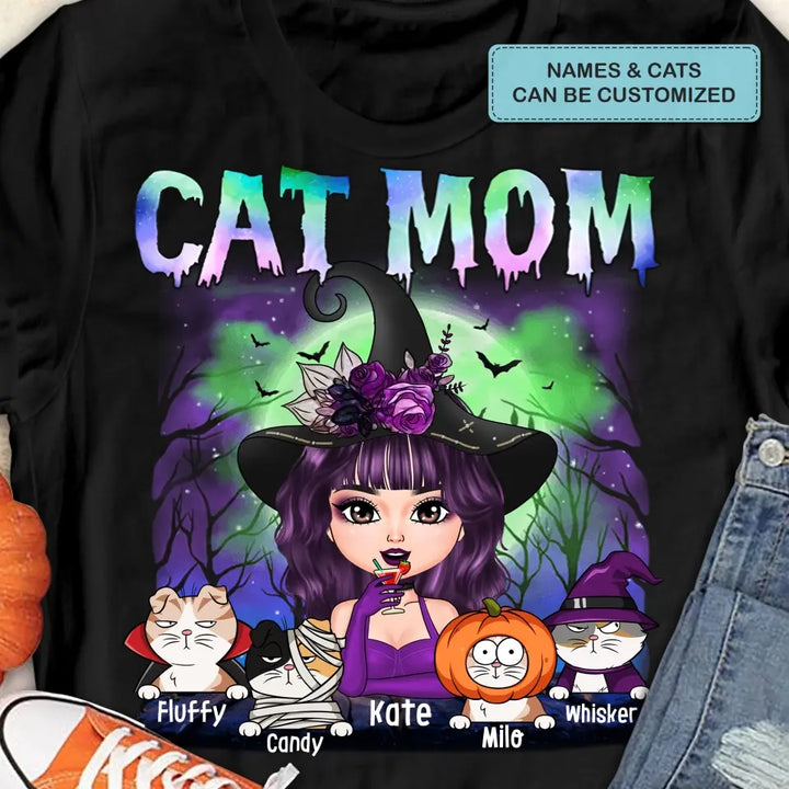 Cat Mom Witch Halloween - Personalized Custom T-shirt - Halloween Gift For Witch, Bestie, Cat Lover