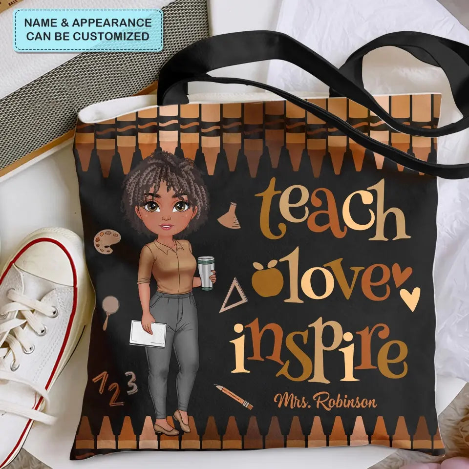 Teach Love Inspire - Personalized Custom Tote Bag - Teacher's Day, Appreciation Gift For Teacher