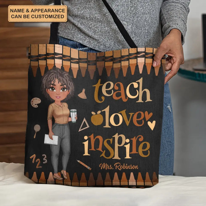 Teach Love Inspire - Personalized Custom Tote Bag - Teacher's Day, Appreciation Gift For Teacher